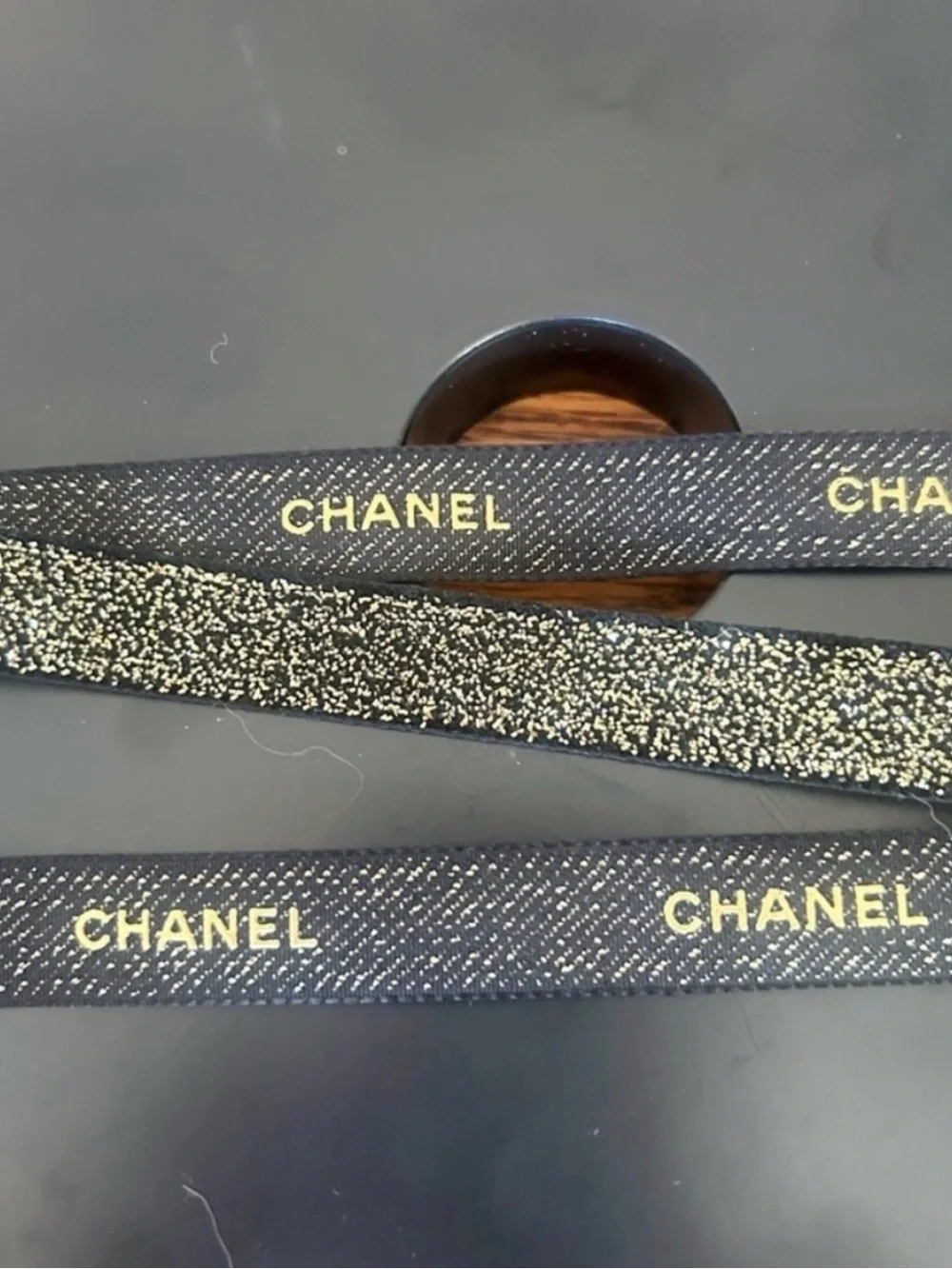 Authentic CHANEL Black Gold Logo Ribbon Full Roll 25m Rare Holiday 2019